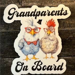 Grandparents On Board Chickens White Vinyl Waterproof Sticker New